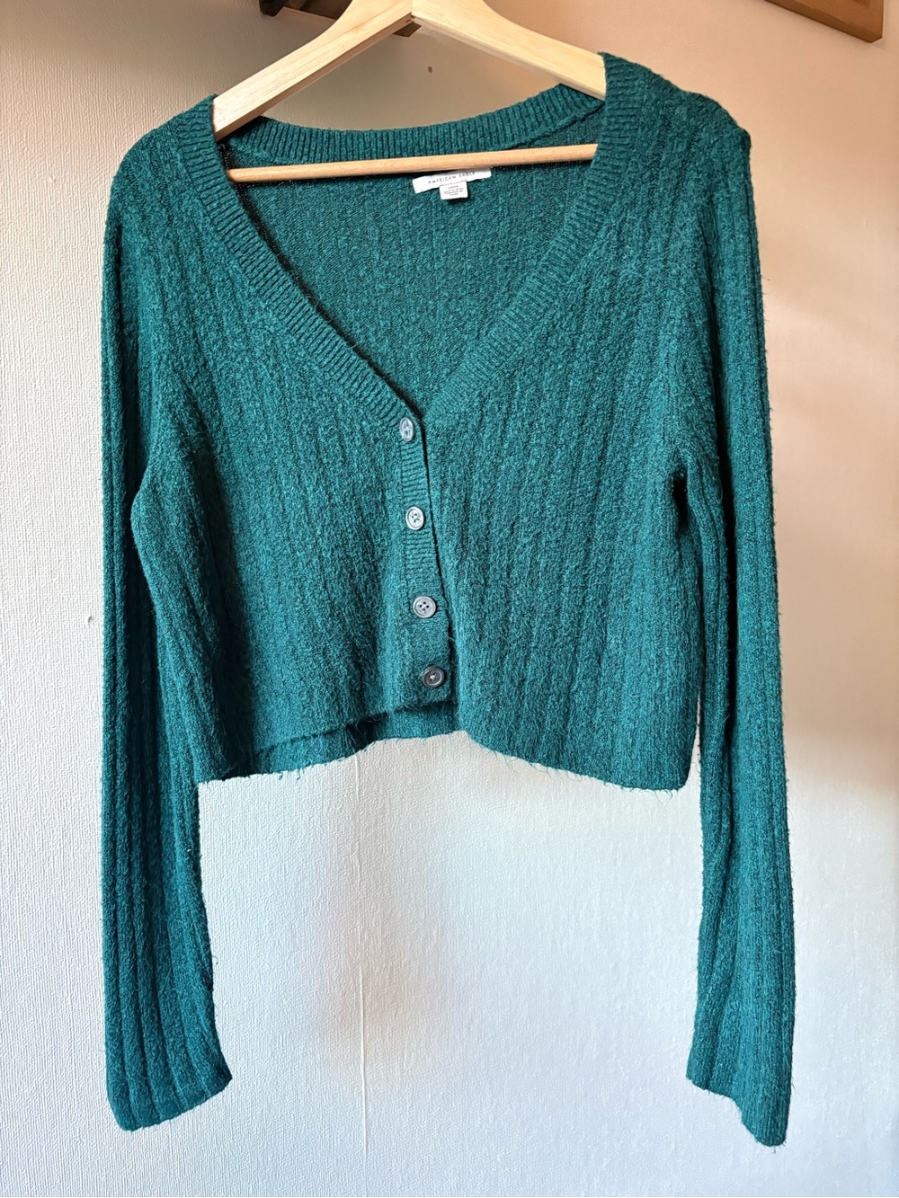 American Eagle Outfitters Deep Green Cropped V-Neck Cardigan